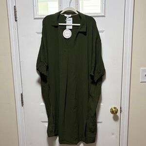 Umgee Olive Smocked Sleeve Dress